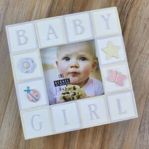 🩵Vintage NWT Burnes of Boston Ceramic "Baby Girl" Square Picture Frame
